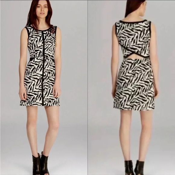 Karen Millen Zebra Print Cutout Back Dress 4 Black White Bodycon Cocktail - Picture 1 of 15